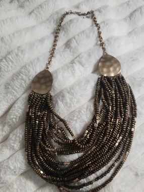 Chico's Bronze Multi-Strand Beaded Statement Necklace